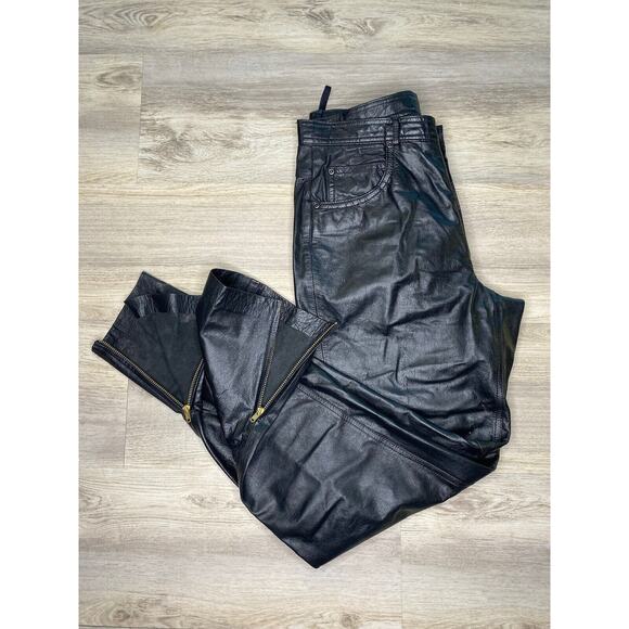 Chia 100% Leather Vintage Black Pants Biker Style Ankle Zip 34x33 Boot - Picture 4 of 8